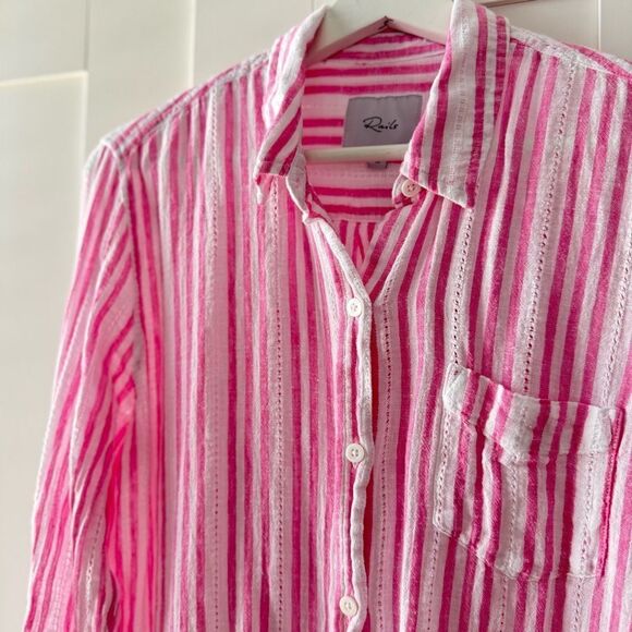 RAILS | Pink and white Charli Button down linen blend shirt | size Medium - Picture 5 of 6